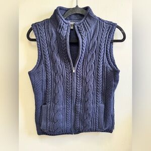Talbots Navy Blue Cotton Blend Cable Knit Zipper Sweater Vest. Size Small Petite